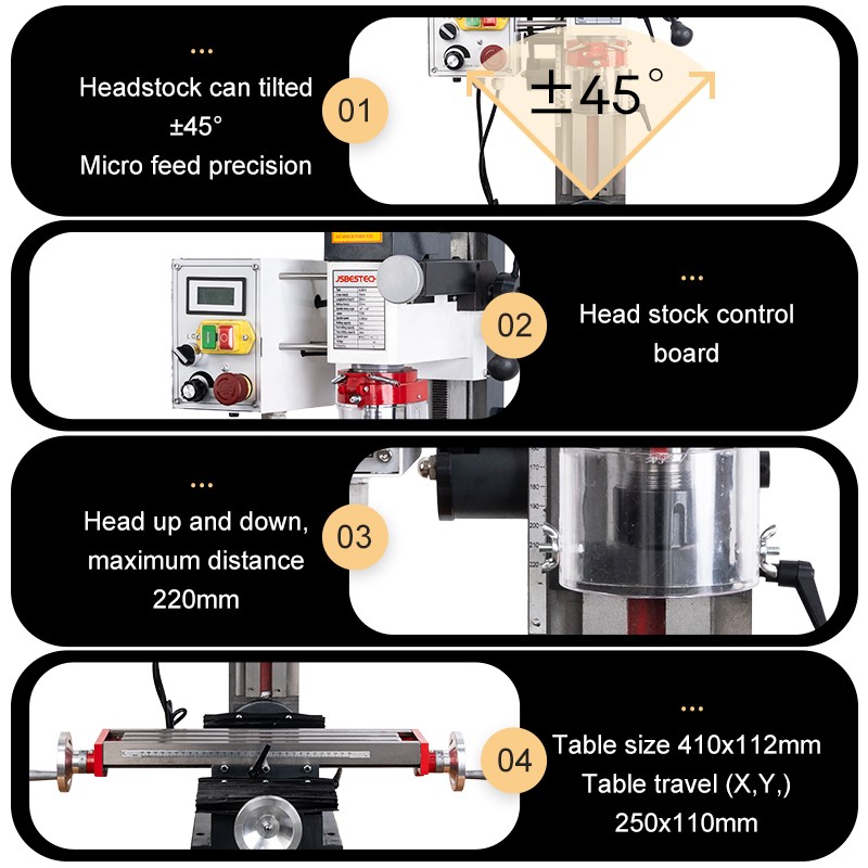 BT16 Mini bench drilling milling machine with big table size