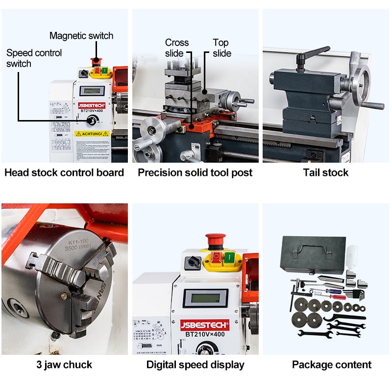 BT210V variable speed home use mini metal bench lathe machine