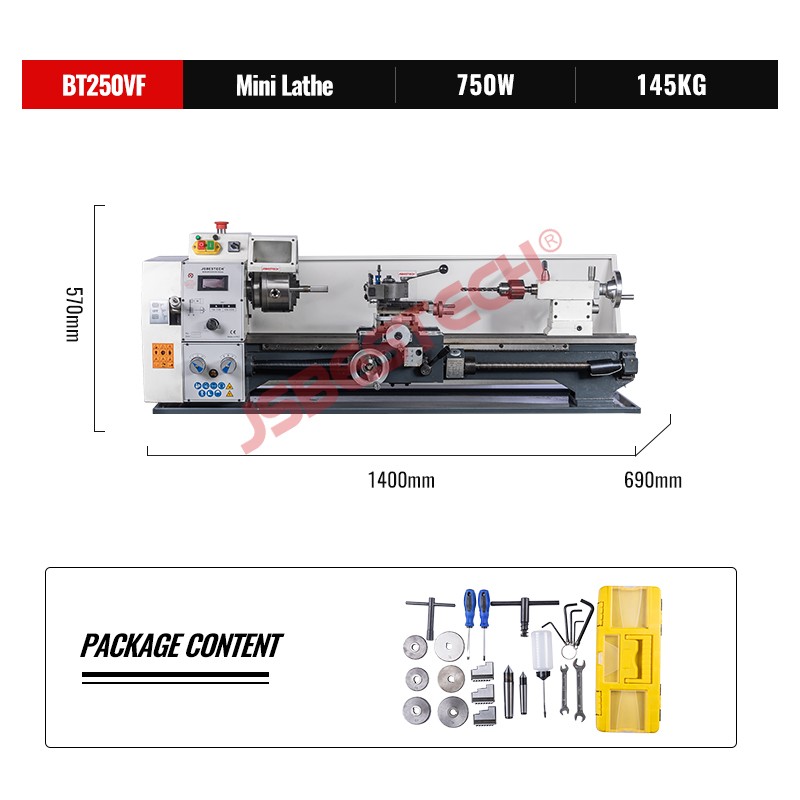 BT250VF all metal gear small size home use diy variable speed manual lathe machine