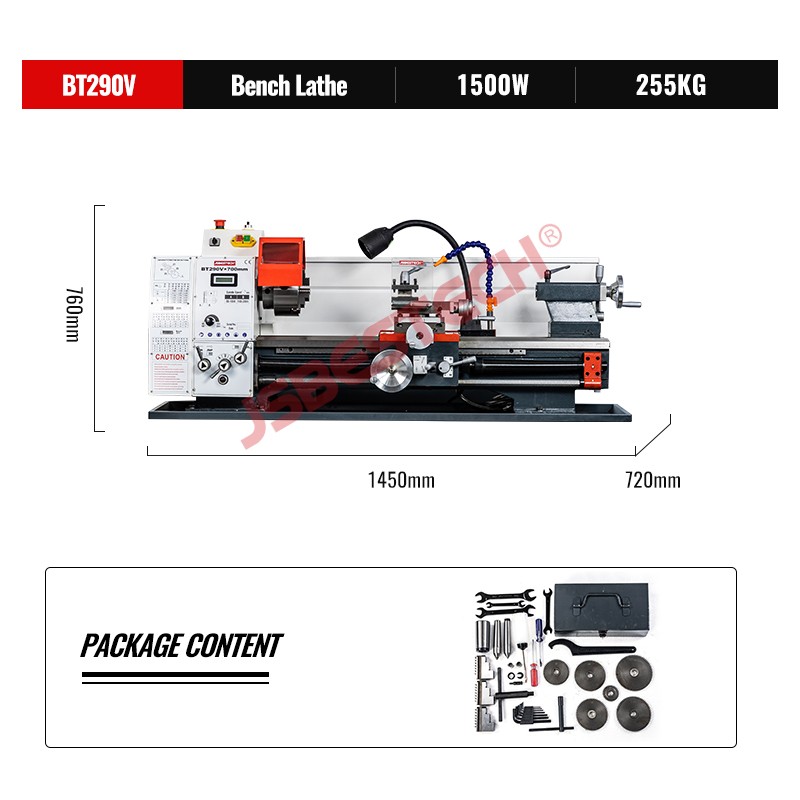 BT290V 38mm spindle bore bench metal turning lathe machine