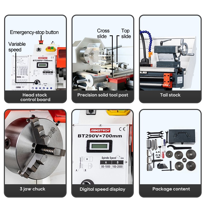 BT290V 38mm spindle bore bench metal turning lathe machine