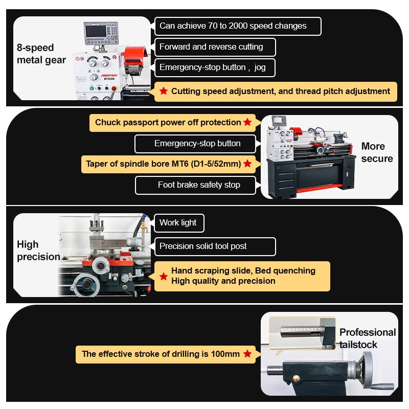 BT360N 360mm Taper of spindle bore 52mm manual lathe machine 1000 mm