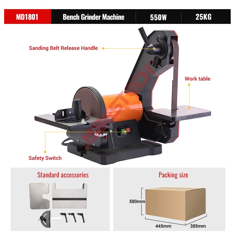 MD1801 Easy accessibility hand grinding machine disc and belt sander for Wood Process