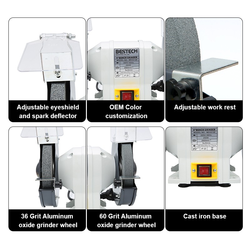 MD3215F 6 inch Bench Grinder Motors with Steel Wheel Guard